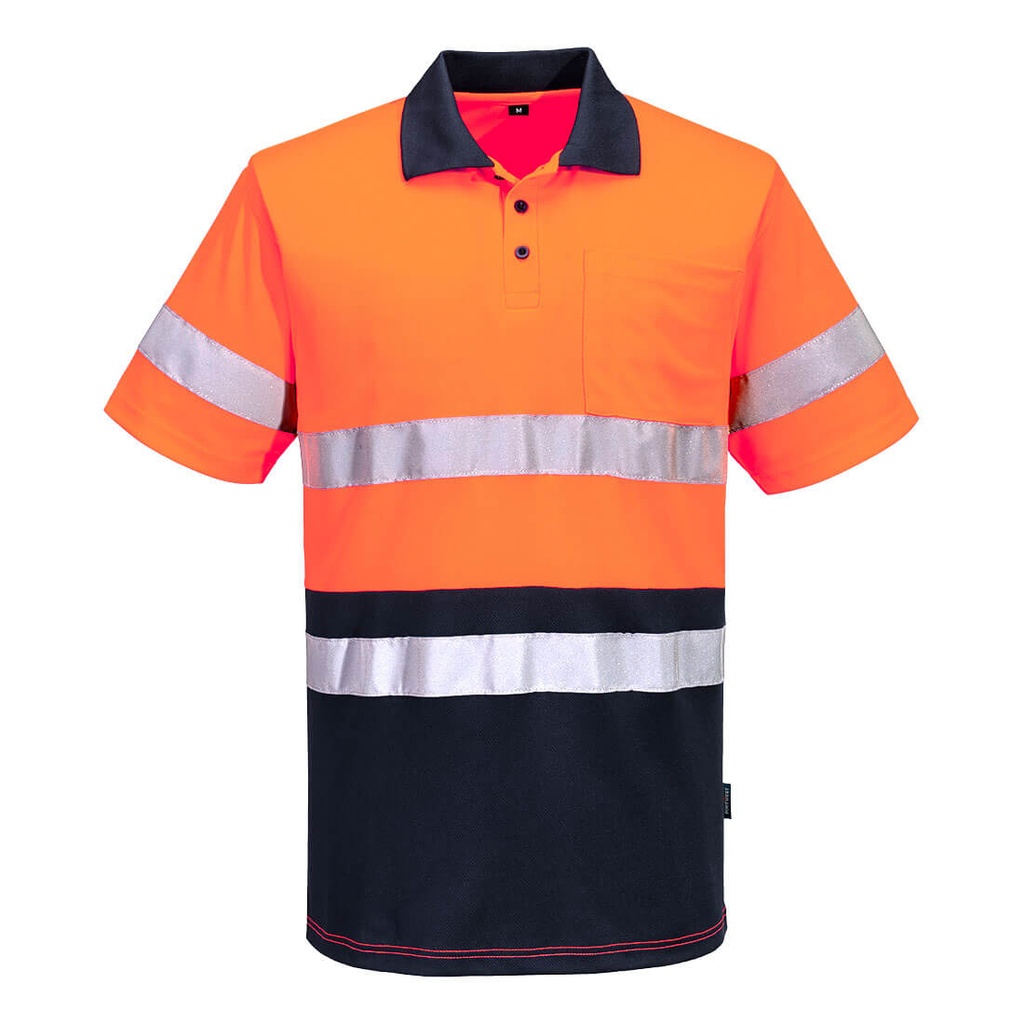 [MP616ONRS] Hi-Vis Contrast Polo Shirt S/S (Orange/Navy, S)