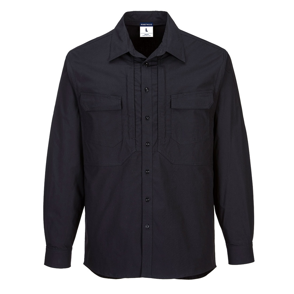 [MS106BKRXS] Utility Stretch Long Sleeve Shirt (Black, XS)