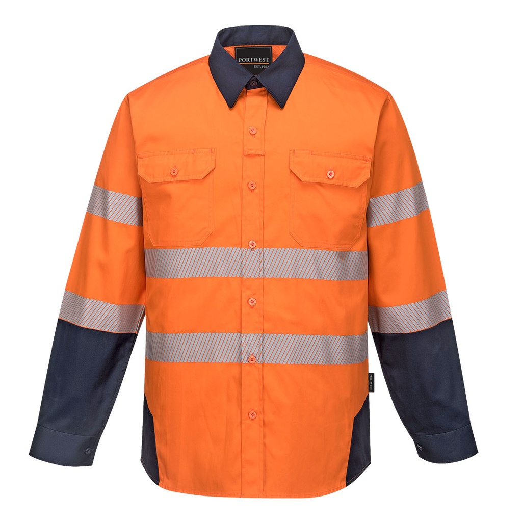 [PW372ONRS] PW3 HI-VIS SHIRT L/S (Orange/Navy, S)
