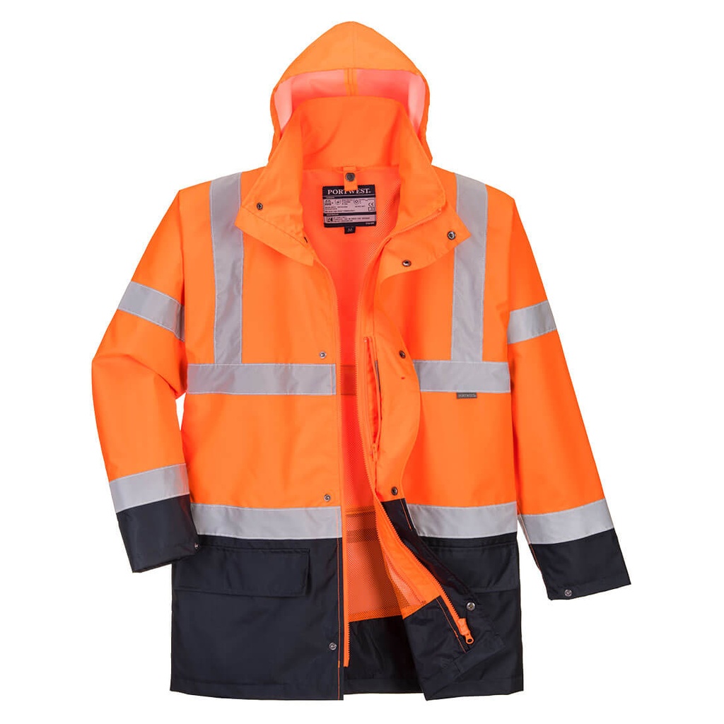 [S766ONRXS] Hi-Vis 5-in-1 Contrast Essential Jacket (Orange/Navy, XS)