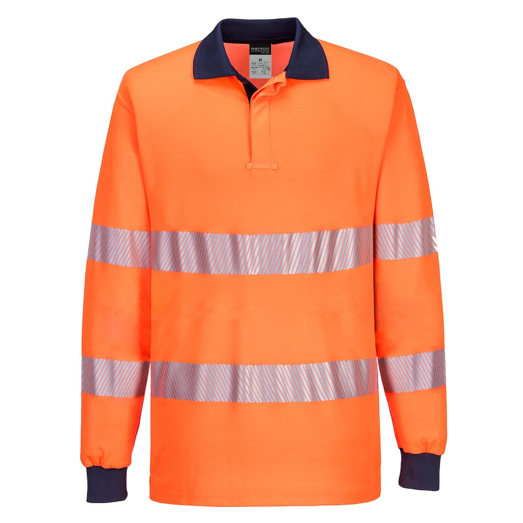 [T186ONRS] PW3 Hi-Vis Polo Shirt L/S (Orange/Navy, S)