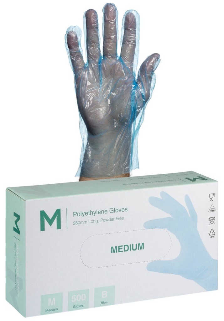 Polyethylene Gloves - Blue, 240mm Cuff, 1.0g