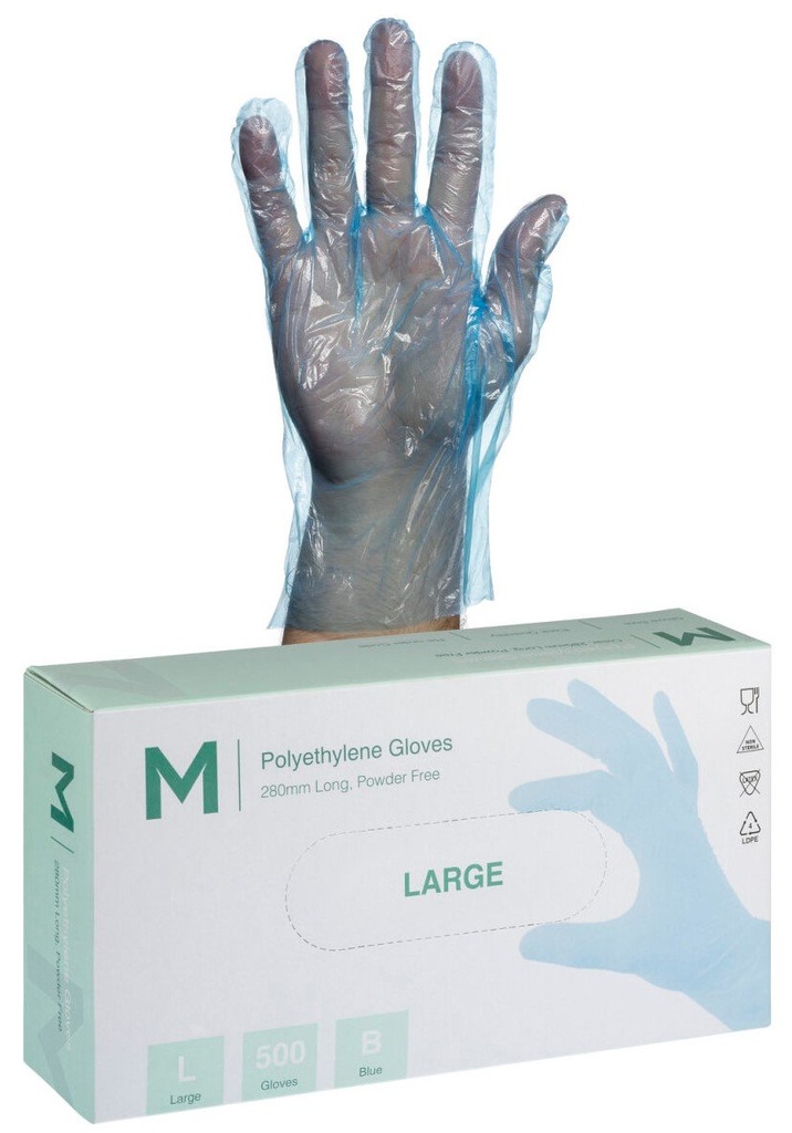 Polyethylene Gloves - Blue, 240mm Cuff, 1.0g