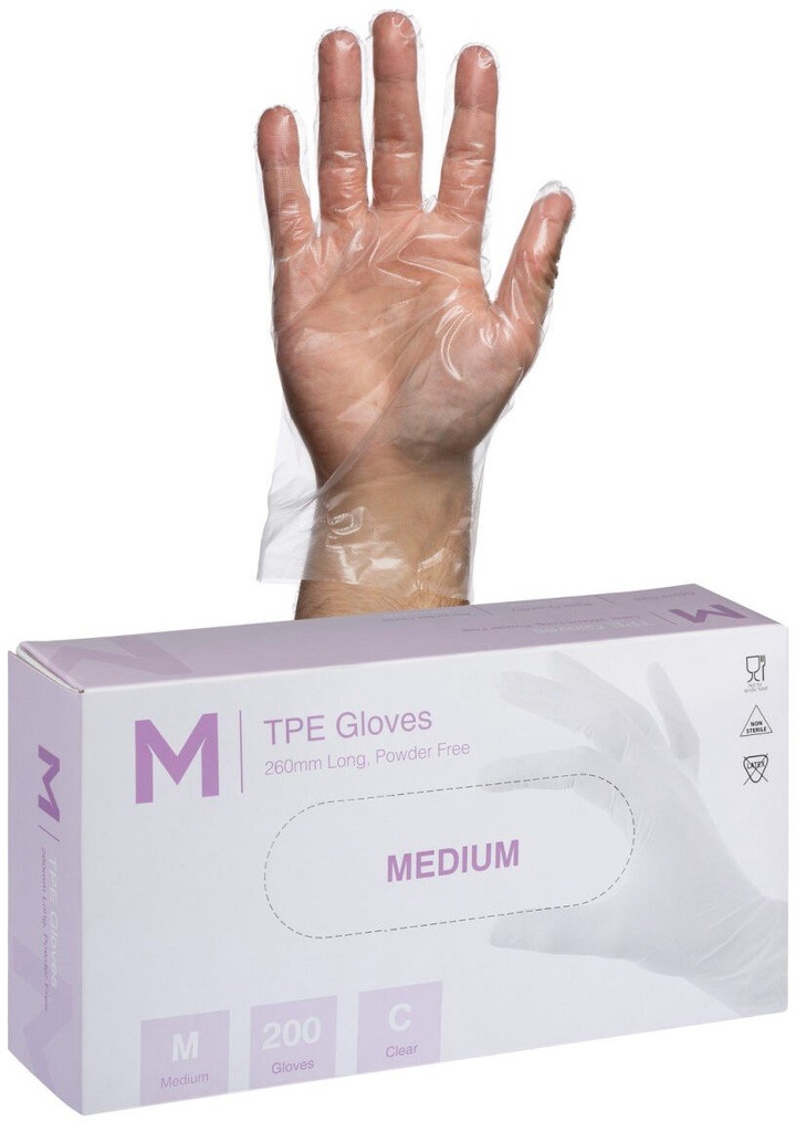 TPE Embossed Gloves Powder Free - Clear, 240mm Cuff, 2.0g