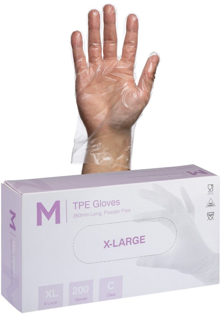 TPE Embossed Gloves Powder Free - Clear, 240mm Cuff, 2.0g