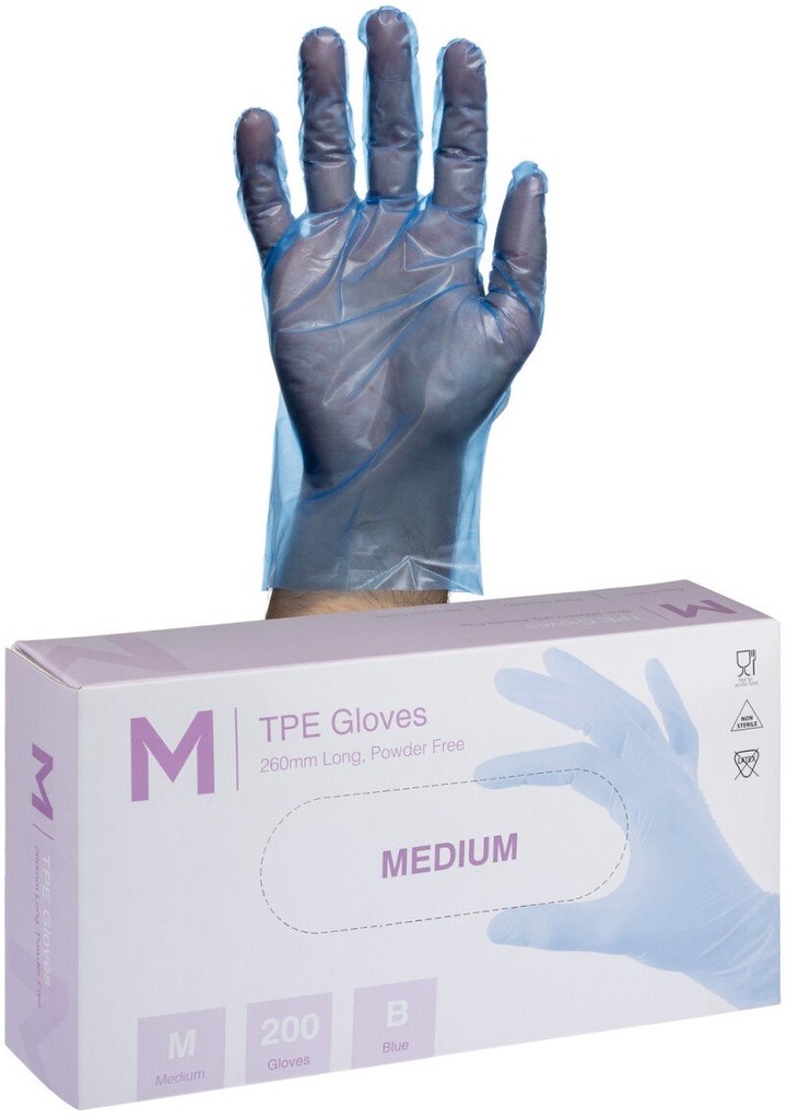 TPE Embossed Gloves Powder Free - Blue, 240mm Cuff, 2.0g