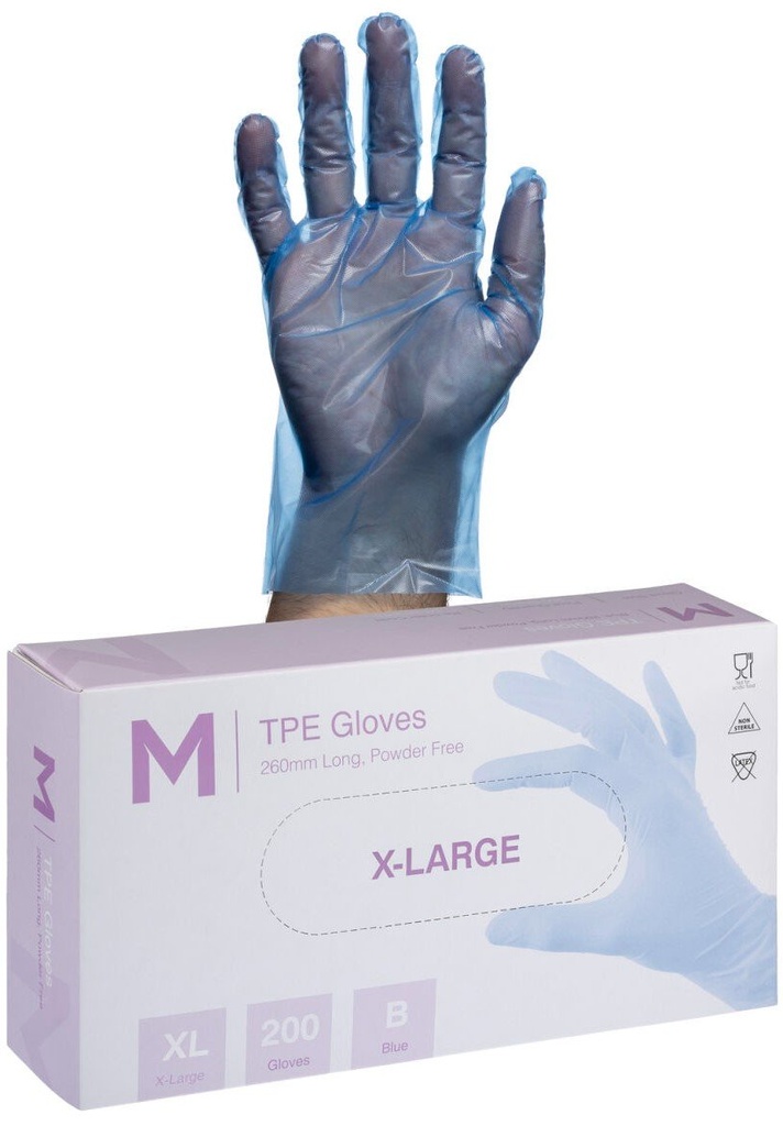 TPE Embossed Gloves Powder Free - Blue, 240mm Cuff, 2.0g