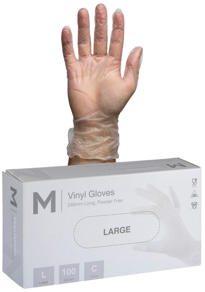 Vinyl Gloves Powder Free - Clear, 240mm Cuff, 5.0g