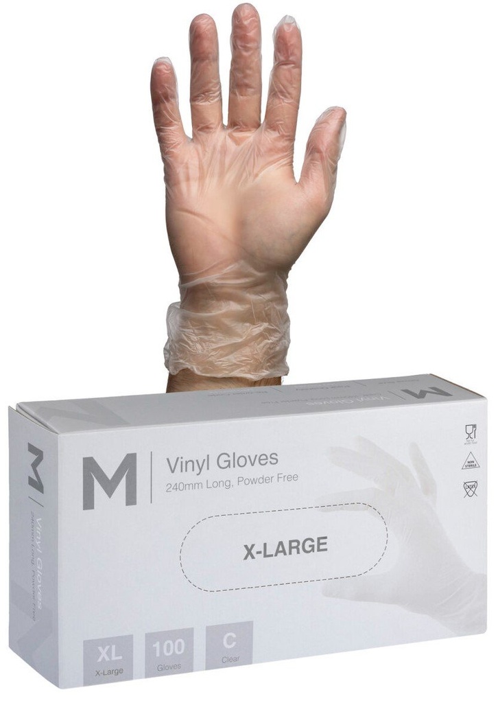 Vinyl Gloves Powder Free - Clear, 240mm Cuff, 5.0g