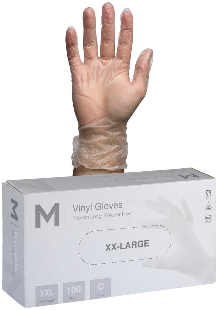 Vinyl Gloves Powder Free - Clear, 240mm Cuff, 5.0g