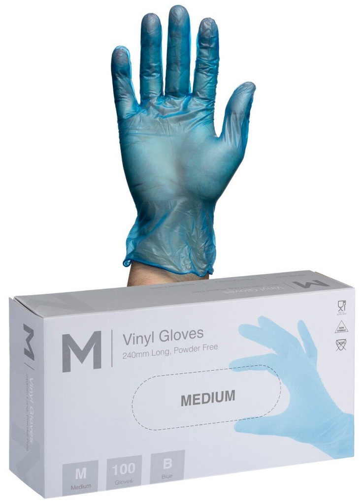 Vinyl Gloves Powder Free - Blue, 240mm Cuff, 5.0g