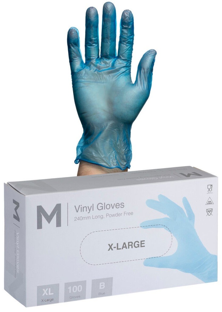 Vinyl Gloves Powder Free - Blue, 240mm Cuff, 5.0g