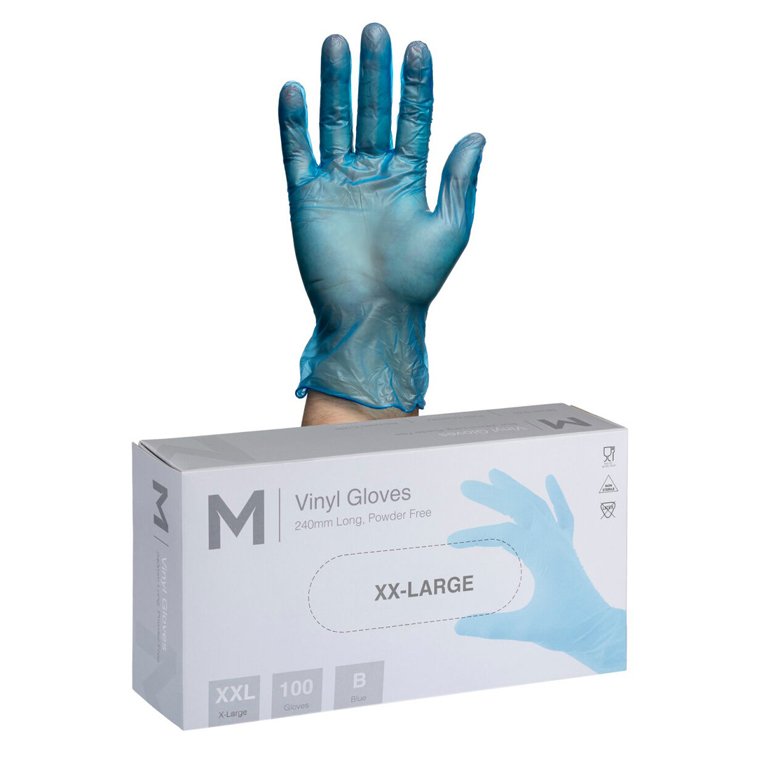 Vinyl Gloves Powder Free - Blue, 240mm Cuff, 5.0g