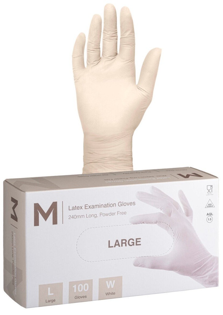 Latex Examination Gloves Powder Free - White, 240mm Cuff, 6.0g