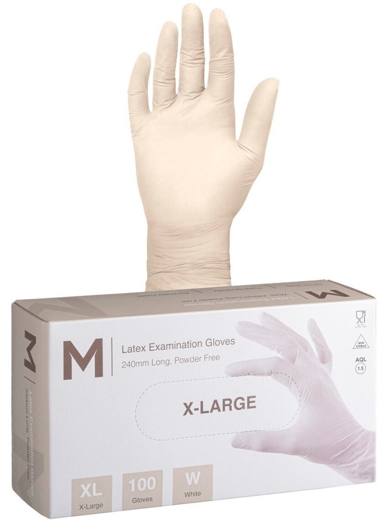 Latex Examination Gloves Powder Free - White, 240mm Cuff, 6.0g