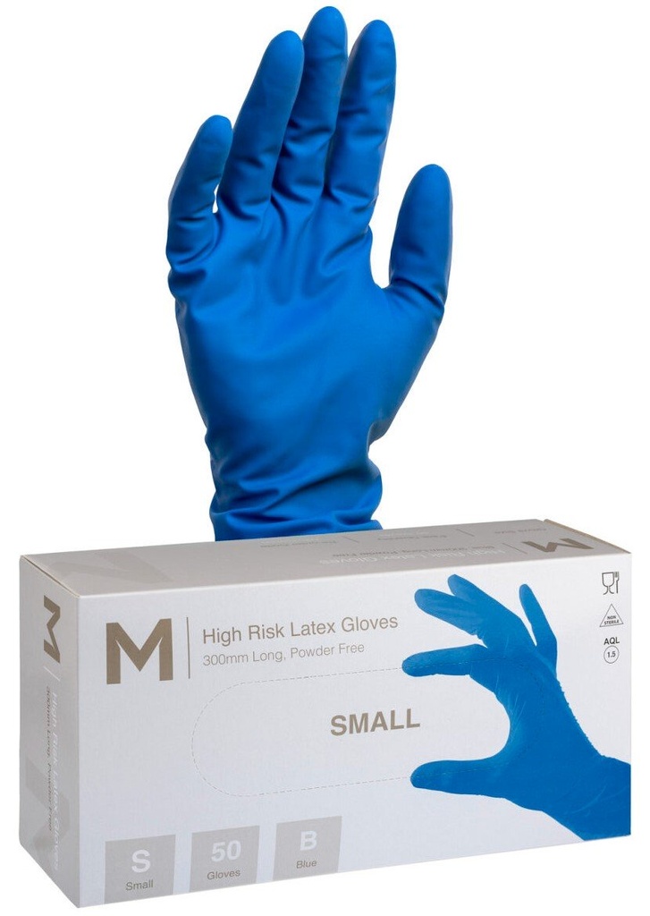 High Risk Latex Examination Gloves Powder Free - Cobalt Blue, 300mm Cuff, 18.5g