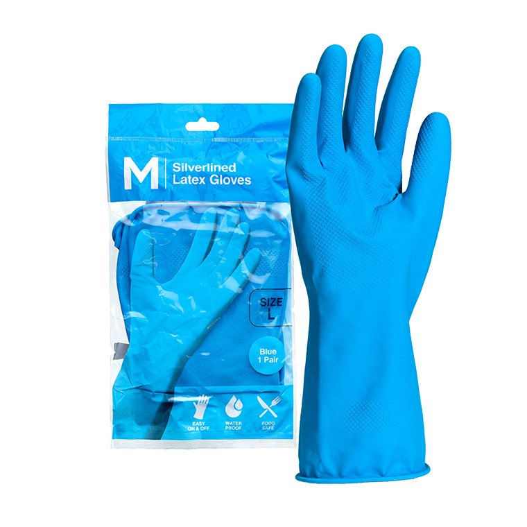 Silverlined Latex Gloves Powder Free - Blue, 300mm Cuff, 70.0g