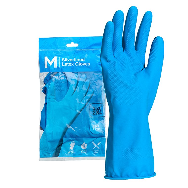 Silverlined Latex Gloves Powder Free - Blue, 300mm Cuff, 70.0g