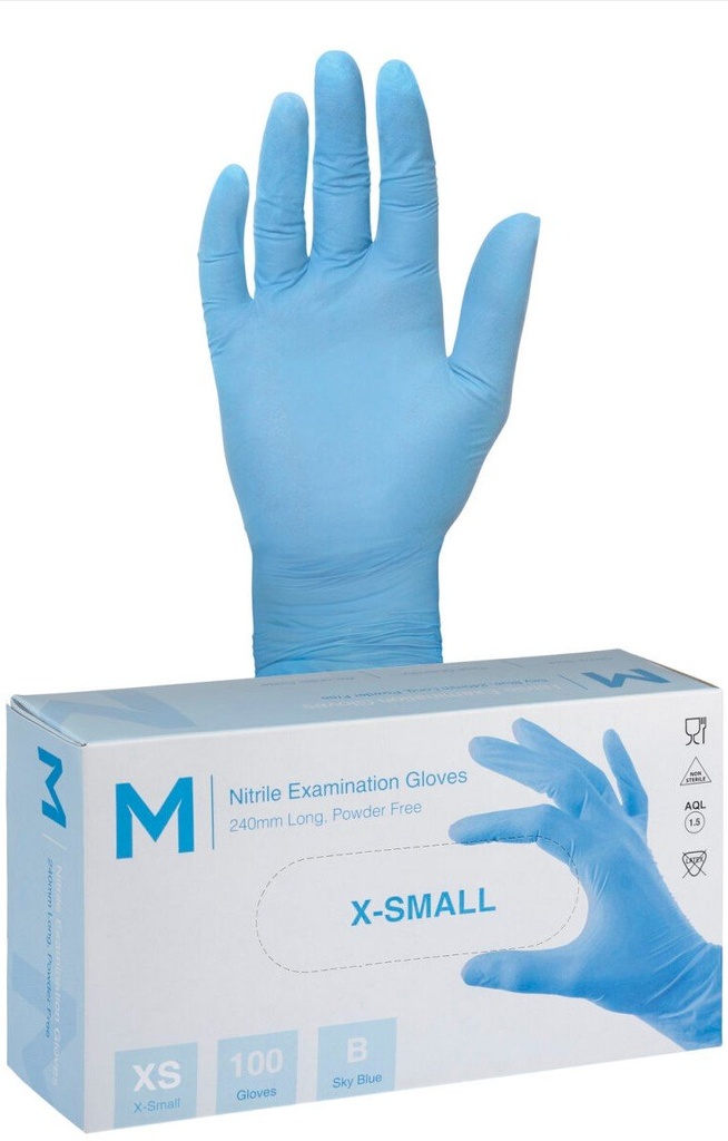 [MPH29319] Nitrile Examination Gloves Powder Free - Blue, 240mm Cuff, 6.0g (XS)