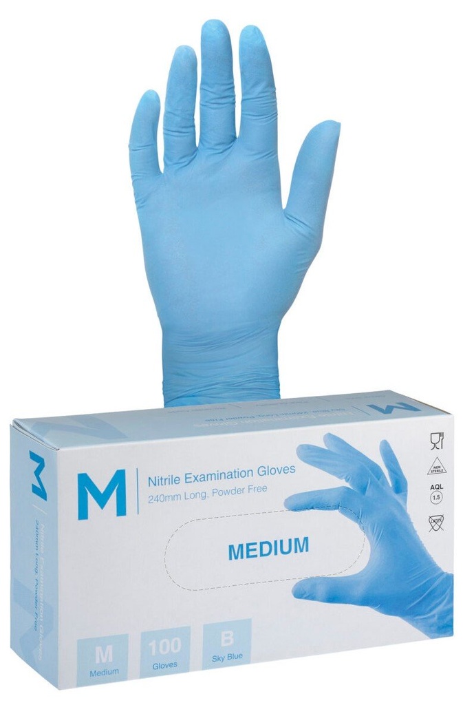 Nitrile Examination Gloves Powder Free - Blue, 240mm Cuff, 6.0g