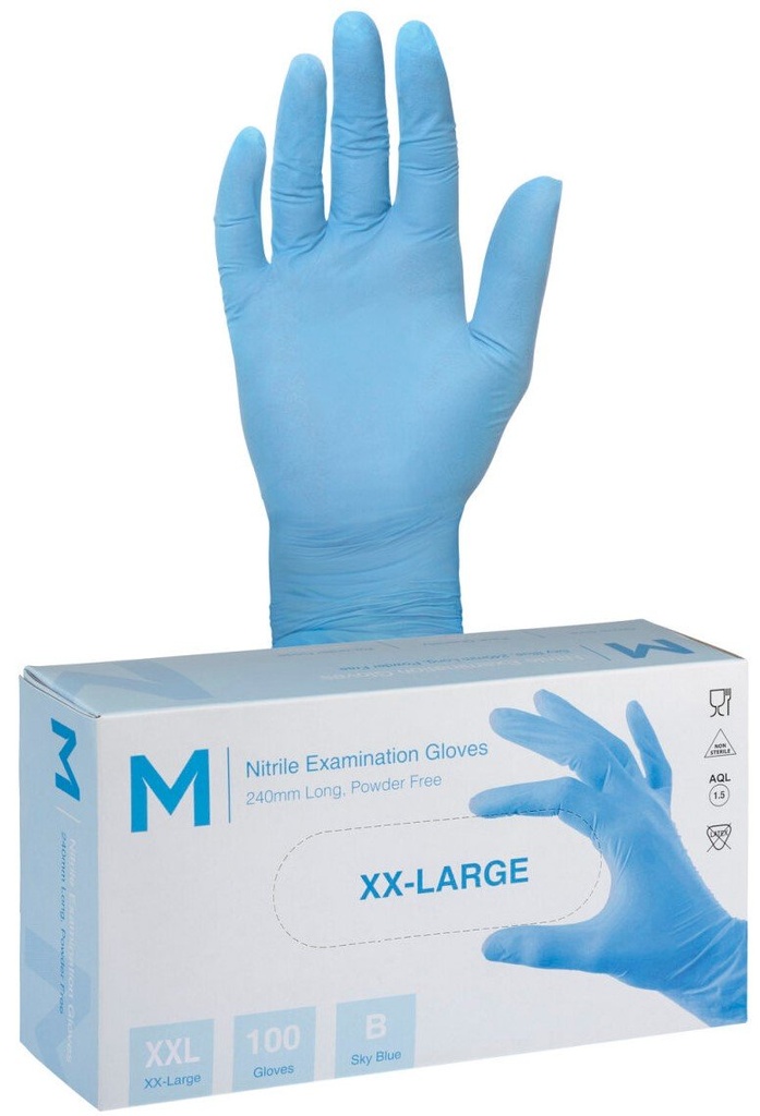 Nitrile Examination Gloves Powder Free - Blue, 240mm Cuff, 6.0g