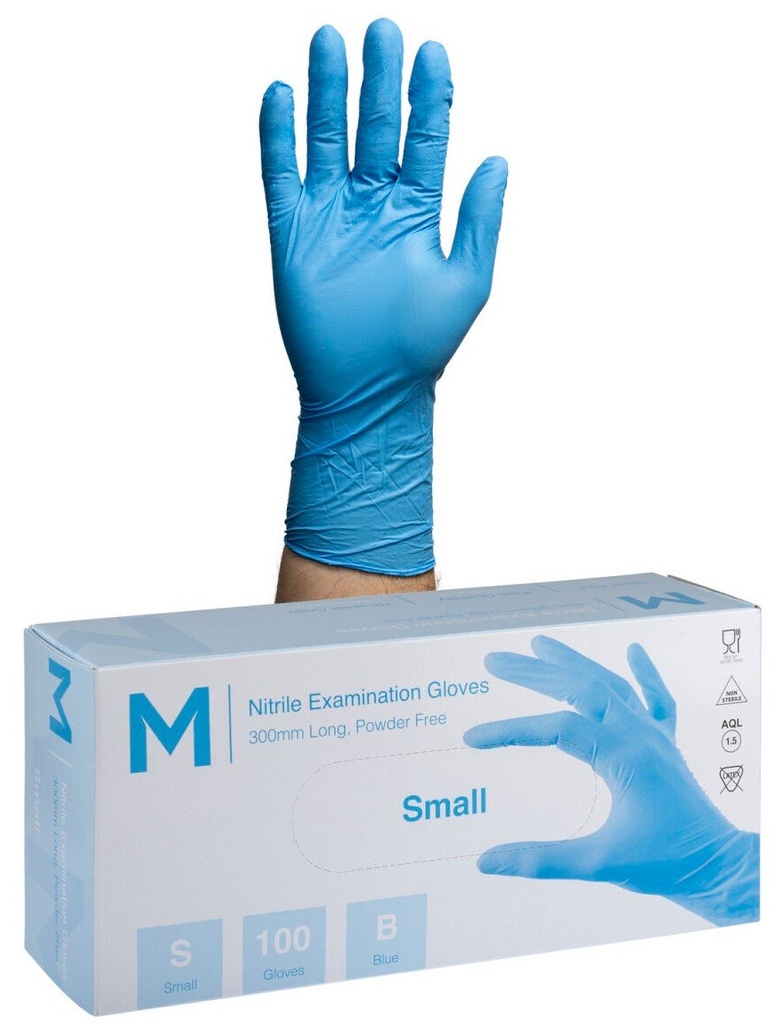 Nitrile Long Cuff Examination Gloves Powder Free - Blue, 300mm Cuff, 6.5g