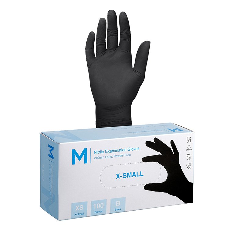 [MPH29178] Nitrile Examination Gloves Powder Free - Black, 240mm Cuff, 4.0g (XS)