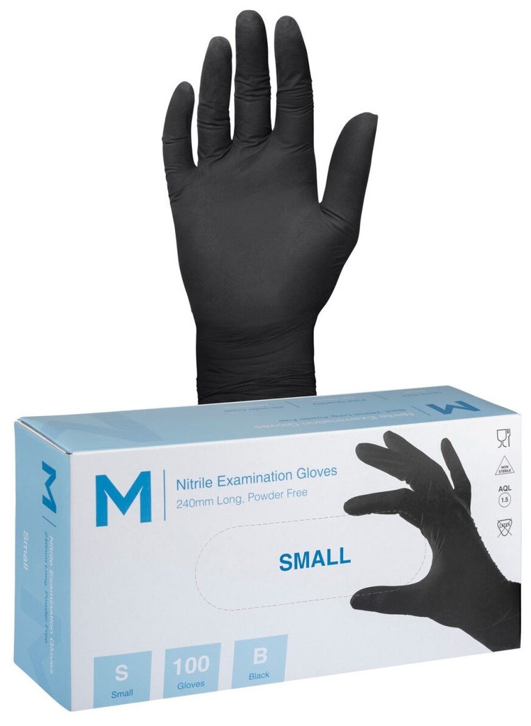 Nitrile Examination Gloves Powder Free - Black, 240mm Cuff, 7.0g