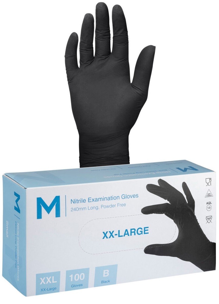Nitrile Examination Gloves Powder Free - Black, 240mm Cuff, 7.0g