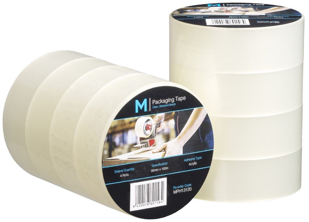[MPH13120] Regular Acrylic Packaging Tape - Clear, 36mm x 100m x 45mu (Box of 48 Rolls)