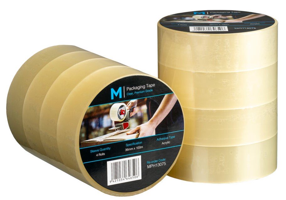 [MPH13075] Premium Acrylic Packaging Tape - Clear, 36mm x 100m x 55mu (Box of 48 Rolls)