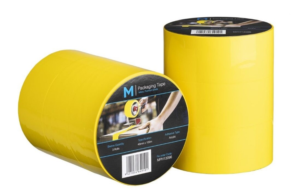 Premium Acrylic Packaging Tape - Yellow, 48mm x 100m x 55mu (Roll)