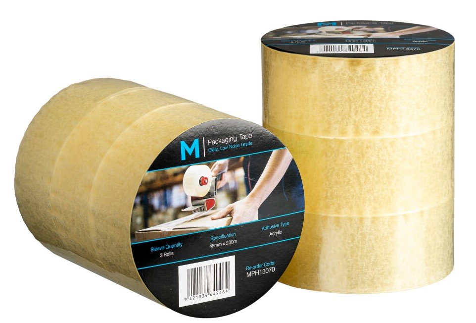 Low Noise Acrylic Packaging Tape - Clear, 48mm x 200m x 55mu *25mm Core Size (Box of 18 Rolls)
