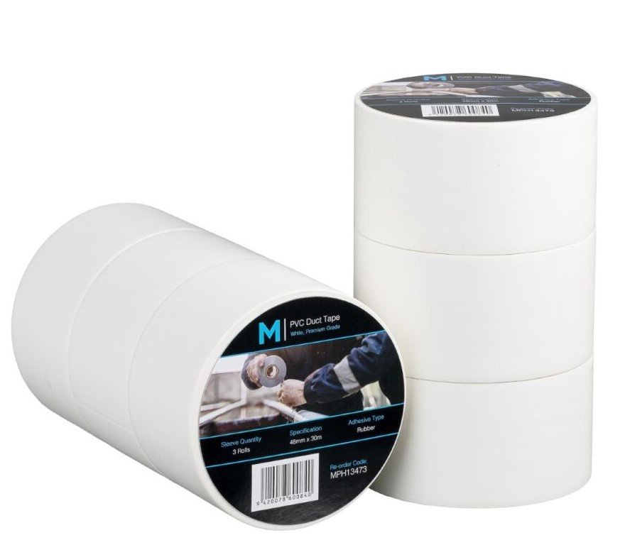 PVC Utility Duct Tape - White, 48mm x 30m x 150mu (1x Roll)