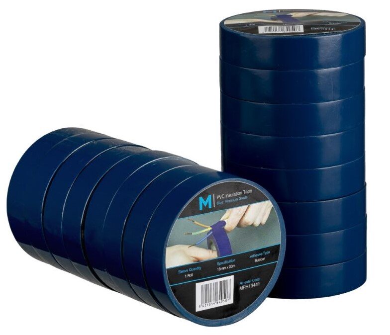 PVC Electrical Insulation Tape - Blue, 18mm x 20m x 180mu (1x Roll)
