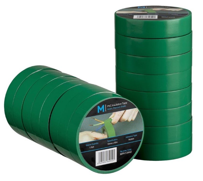 [MPH13442] PVC Electrical Insulation Tape - Green, 18mm x 20m x 180mu (1x Roll)