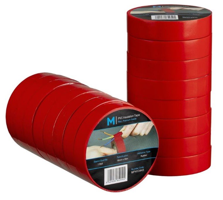 PVC Electrical Insulation Tape - Red, 18mm x 20m x 180mu (1x Roll)