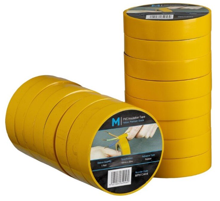 [MPH13444] PVC Electrical Insulation Tape - Yellow, 18mm x 20m x 180mu (Roll)