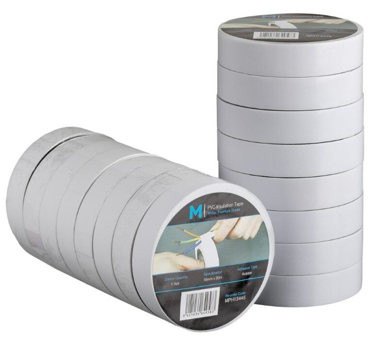 [MPH13445] PVC Electrical Insulation Tape - White, 18mm x 20m x 180mu (Roll)