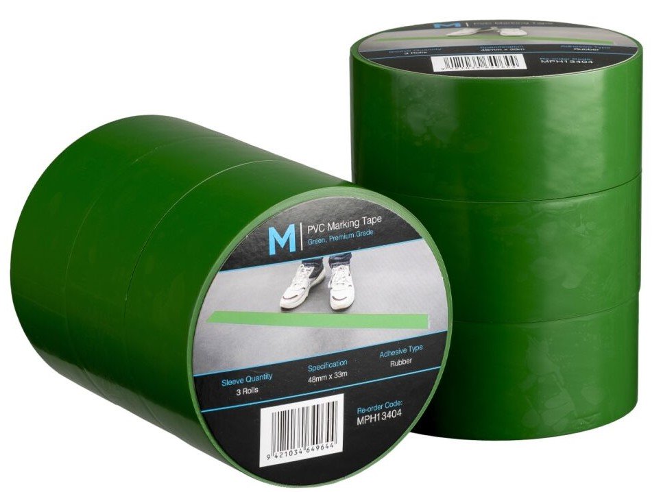 PVC Floor Marking Tape - Green, 48mm x 33m x 150mu (1x Roll)
