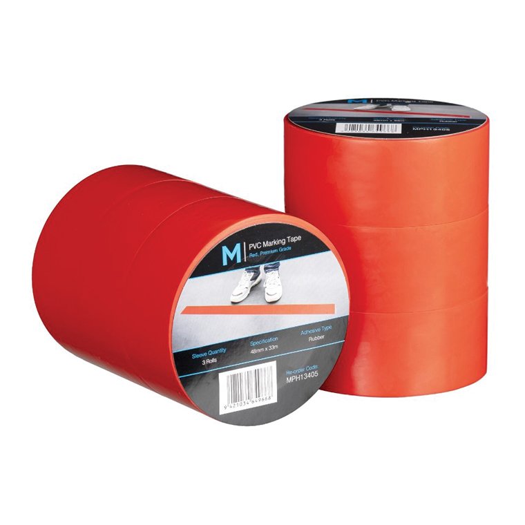 PVC Floor Marking Tape - Red, 48mm x 33m x 150mu (1x Roll)