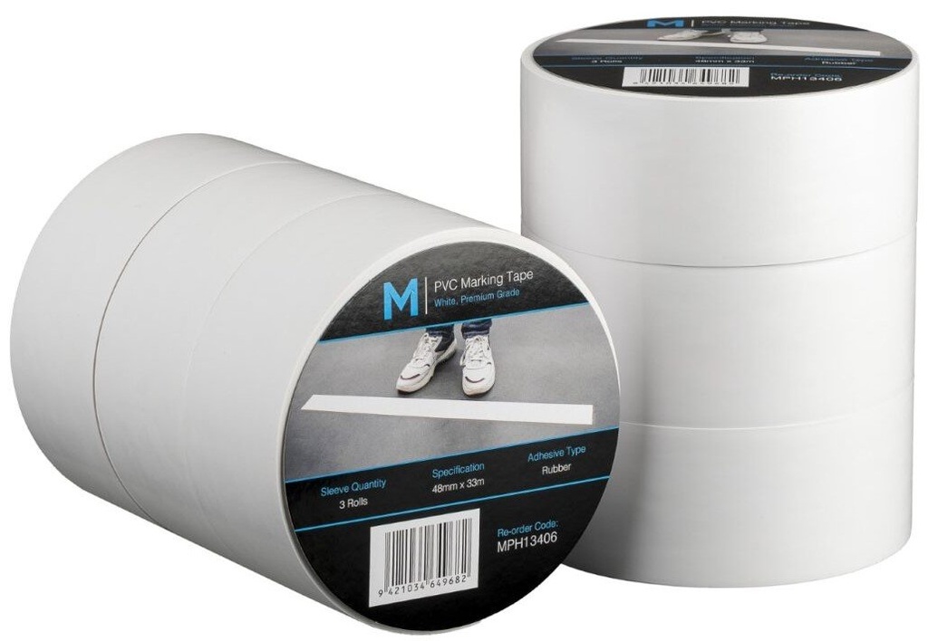 [MPH13406] PVC Floor Marking Tape - White, 48mm x 33m x 150mu (Roll)