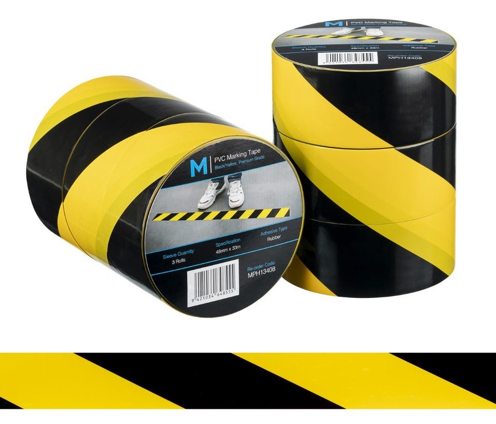 PVC Floor Marking Tape - Yellow/Black, 48mm x 33m x 150mu (Roll)