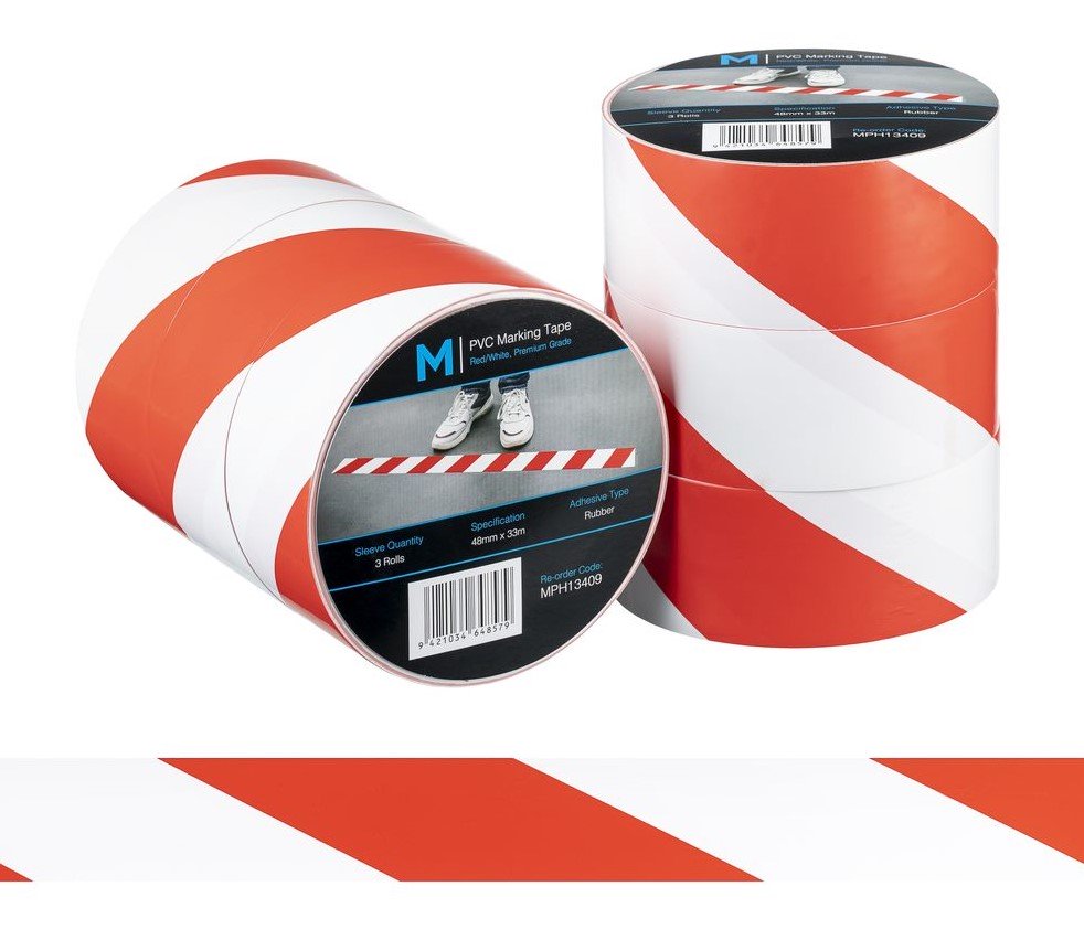 PVC Floor Marking Tape - White/Red, 48mm x 33m x 150mu (Roll)