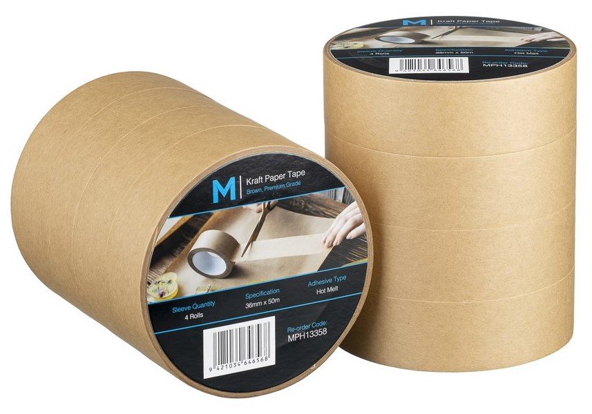 [MPH13358] Kraft Paper Packaging Tape - Tan, 36mm x 50m x 125mu (Box of 48 Rolls)