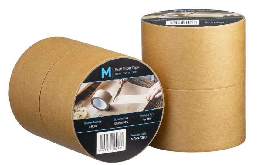 [MPH13360] Kraft Paper Packaging Tape - Tan, 72mm x 50m x 125mu (Box of 24 Rolls)