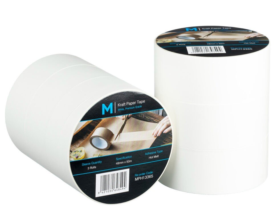 [MPH13365] Kraft Paper Packaging Tape - White, 48mm x 50m x 125mu (Box of 36 Rolls)
