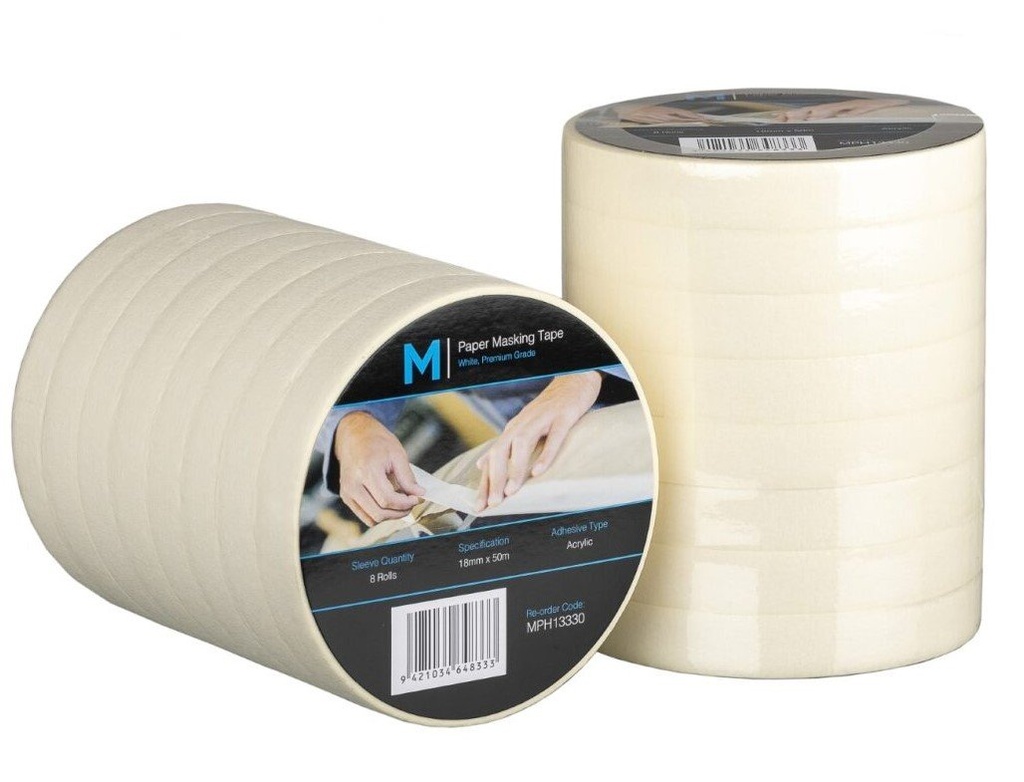 [MPH13330] General Purpose Masking Tape - Cream, 18mm x 50m x 130mu *2 Day Removal (Box of 96 Rolls)