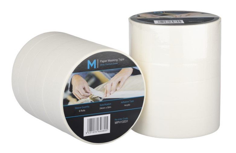 [MPH13331] General Purpose Masking Tape - Cream, 24mm x 50m x 130mu *2 Day Removal (Box of 72 Rolls)