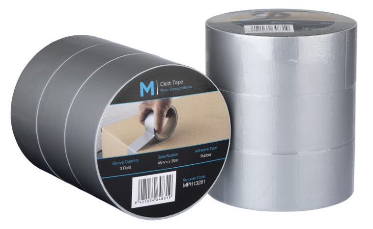 [MPH13281] Premium Cloth Tape - Silver, 48mm x 30m x 250mu (Box of 36 Rolls)